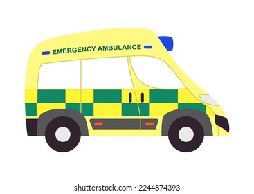 Emergency Ambulance britisch Auto in Cartoon Stil. Einziger Vektor-Medizinischer Wagen im Vereinigten Königreich