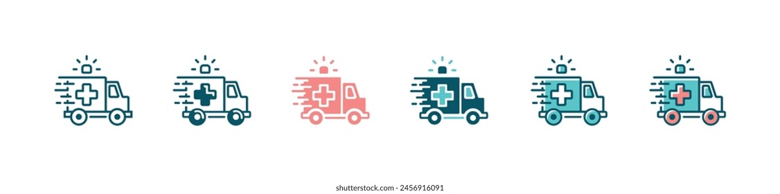 Notfall-Krankenwagen-Symbol-Set Krankenhaus-Medizin-Fahrzeug-Transport-Vektorillustration