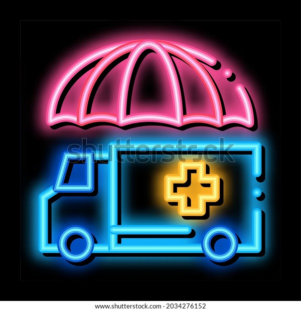 emergency ambulance car neon light sign\
vector. Glowing bright icon emergency ambulance car sign.\
transparent symbol\
illustration