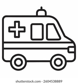 Emergency Ambulance car outline vector icon on white background