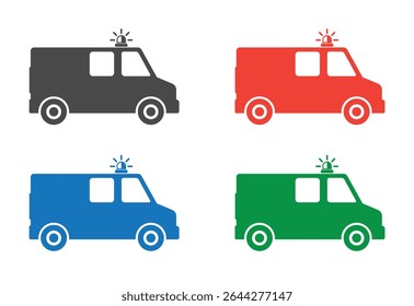 emergency ambulance car vehicle with siren icon set