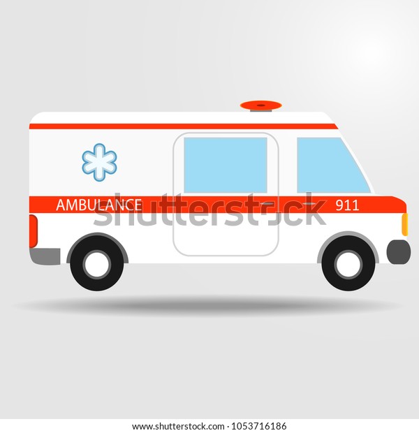 Emergency\
ambulance icon. An ambulance on a gray background with a shadow.\
Flat design, vector illustration,\
vector.