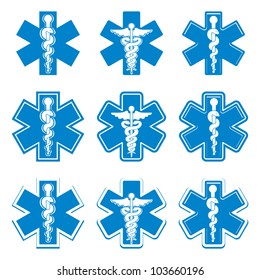 Emergency ambulance medicine symbols set, vectors collection.