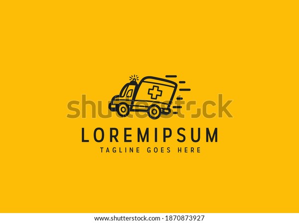 Emergency ambulance service\
logo design. Vector illustration of fast service for emergency\
response and health assistance. Vintage logo design with line art\
icon style.