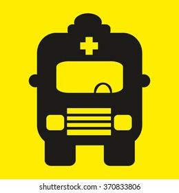 Emergency ambulance truck flat icon on yellow background