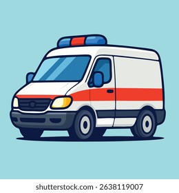 Emergency ambulance van in cartoon style with red stripes. Use in health, emergency service or educational themes.