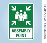 EMERGENCY ASSEMBLY POINT sign. Editable EPS 10 vector graphic isolated on white background.