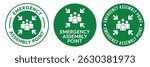 Emergency assembly point sign set. Assembly point sign symbol vector illustration isolated on white background. Emergency exit signs.