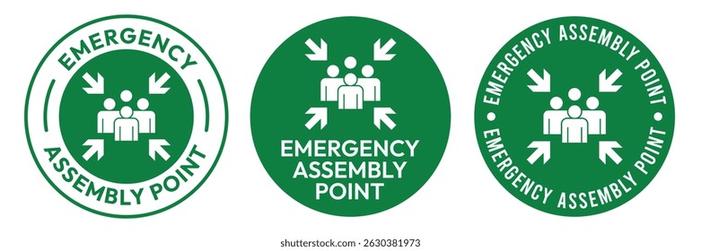 Emergency assembly point sign set. Assembly point sign symbol vector illustration isolated on white background. Emergency exit signs.