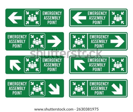 Emergency assembly point sign set. Assembly point sign symbol vector illustration isolated on white background. Emergency exit signs.