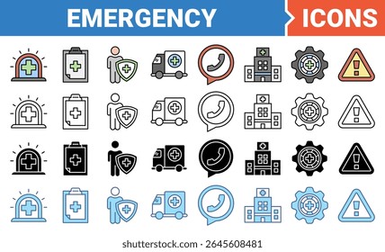 Emergency banner icon set with multiple style collection.