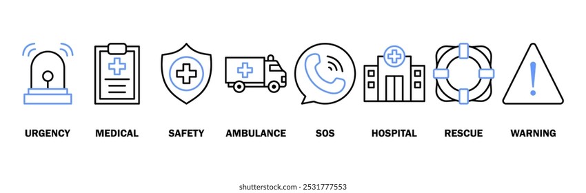 Emergency banner web icon vector illustration concept with icon of urgency, medical, safety, ambulance, sos, hospital, rescue, and warning