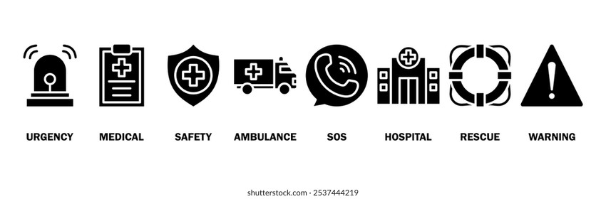 Emergency banner web icon vector illustration concept with icon of urgency, medical, safety, ambulance, sos, hospital, rescue, and warning