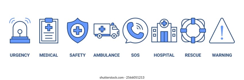 Emergency banner web icon vector illustration concept with icon of urgency, medical, safety, ambulance, sos, hospital, rescue, and warning