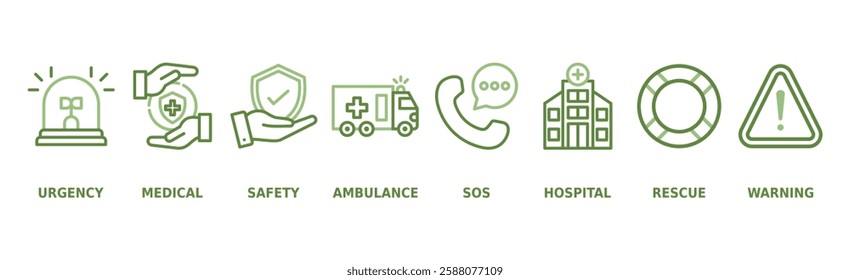 Emergency banner web icon vector illustration concept with icon of urgency, medical, safety, ambulance, sos, hospital, rescue, and warning