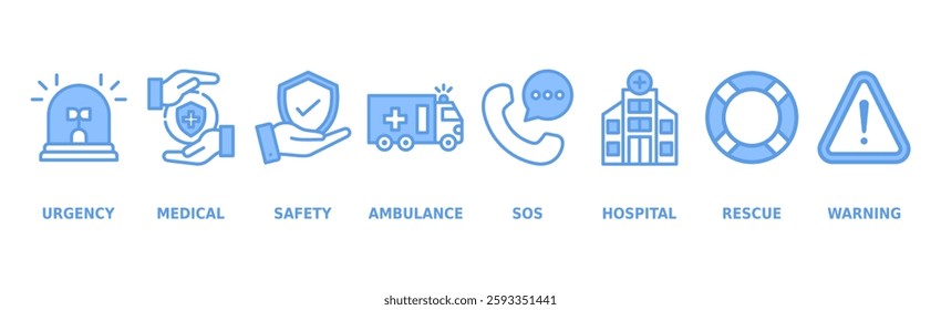 Emergency banner web icon vector illustration concept with icon of urgency, medical, safety, ambulance, sos, hospital, rescue, and warning