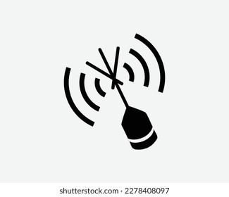 Emergency Beacon Floatation Marine Maritime Ping Signal Black White Silhouette Sign Symbol Icon Graphic Clipart Artwork Illustration Pictogram Vector