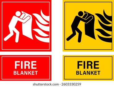 Emergency blanket, fire safety symbols on red rectangle board notification sign for pictograms, icon, label, logo or package industry etc.