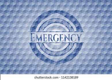 Emergency blue emblem with geometric pattern.