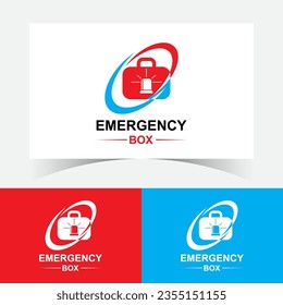 Emergency Box Logo Design Template. Medical suitcase and fast medical care logo template. Medical first-aid vector design. Ambulance illustration.