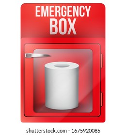 Emergency box with toilet roll paper in case of breakable glass. Vector illustration Isolated on white background.