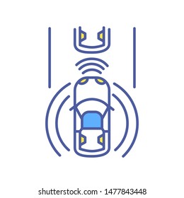 Emergency brake assist color line icon. Safety distance. Collision warning concept. Driverless auto. Pictogram for web page, mobile app, promo. UI/UX/GUI design element. Editable stroke.