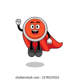 emergency button cartoon with flying superhero , character design