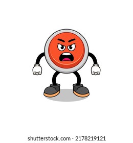 emergency button cartoon illustration with angry expression , character design