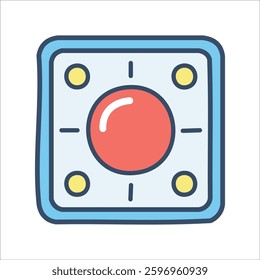 Emergency button icon with a central red circle, four yellow dots, and four horizontal lines inside