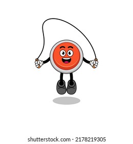 emergency button mascot cartoon is playing skipping rope , character design