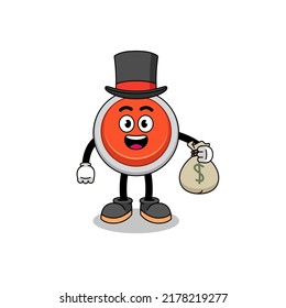 emergency button mascot illustration rich man holding a money sack , character design