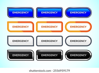 Emergency button set of different shapes and colors. Suitable for mobile app, and website UI design.