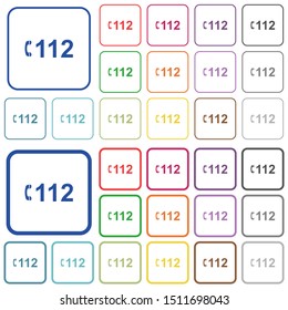 Emergency call 112 color flat icons in rounded square frames. Thin and thick versions included.