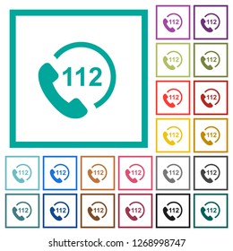 Emergency call 112 flat color icons with quadrant frames on white background