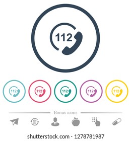 Emergency call 112 flat color icons in round outlines. 6 bonus icons included.
