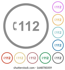 Llamada de emergencia 112 iconos de color plano en contornos redondos sobre fondo blanco