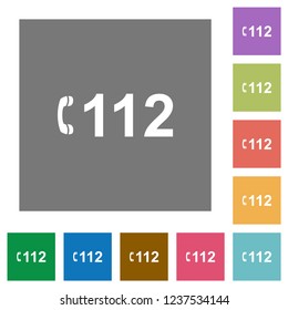 Emergency call 112 flat icons on simple color square backgrounds