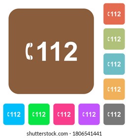 Emergency call 112 flat icons on rounded square vivid color backgrounds.
