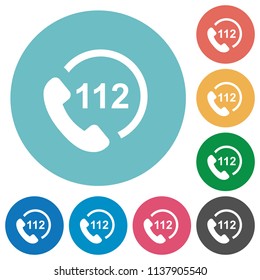 Emergency call 112 flat white icons on round color backgrounds