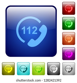 Emergency call 112 icons in rounded square color glossy button set