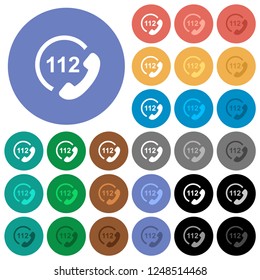 Emergency call 112 multi colored flat icons on round backgrounds. Included white, light and dark icon variations for hover and active status effects, and bonus shades.