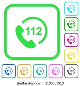 Emergency call 112 vivid colored flat icons in curved borders on white background