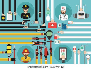 Emergency call 911 concept design flat.Vector illustration