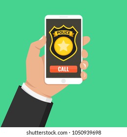 Emergency call 911 concept. Hand holding mobile phone with emergency number 911 on the screen. Vector illustration.