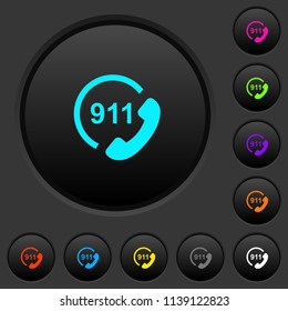 Emergency call 911 dark push buttons with vivid color icons on dark grey background