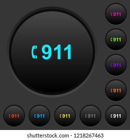 Emergency call 911 dark push buttons with vivid color icons on dark grey background