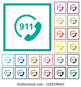 Emergency call 911 flat color icons with quadrant frames on white background