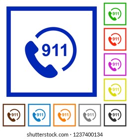 Emergency call 911 flat color icons in square frames on white background
