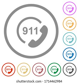 Emergency call 911 flat color icons in round outlines on white background