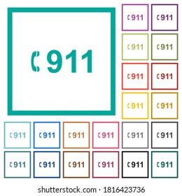 Emergency call 911 flat color icons with quadrant frames on white background